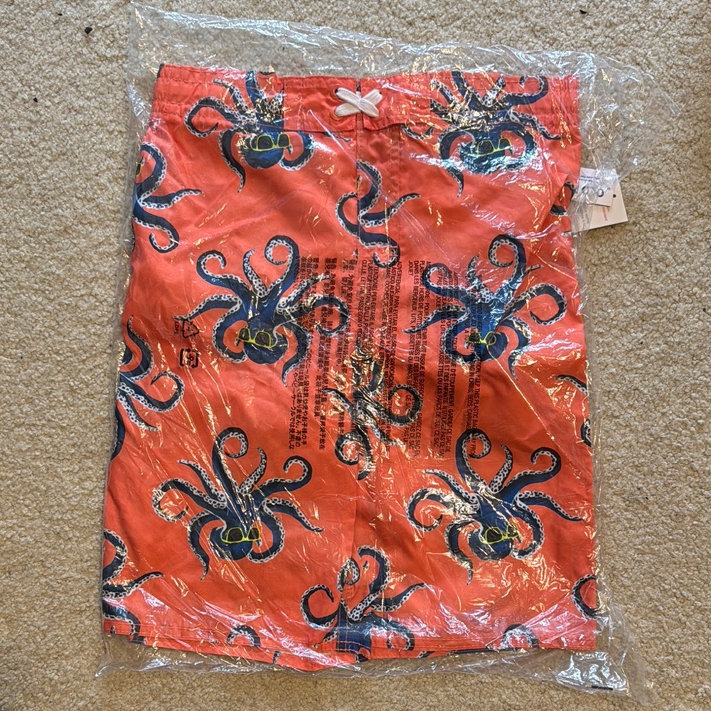 Old Navy Kids Swim Trunks - Red with Octopus Print